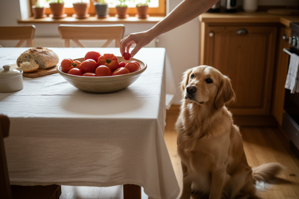 Hond mag rijpe tomaat eten - Woefwoefsnacks