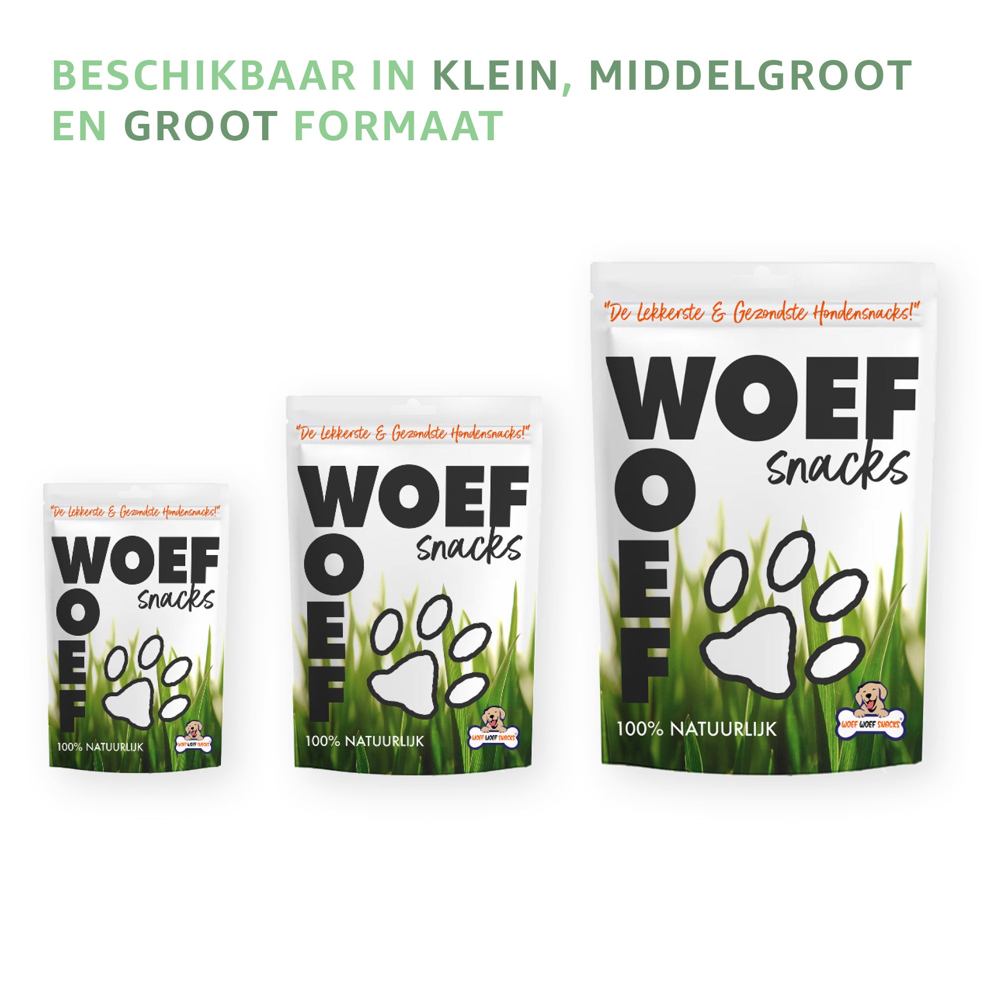 Woef Woef Snacks verpakkingsformaten