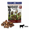 Runderlong 250 gram, maat L – verpakking natuurlijke hondensnack van Woef Woef