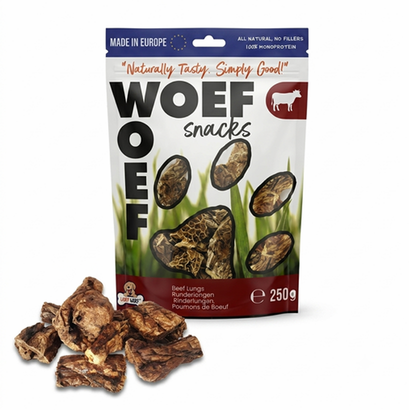 Runderlong – natuurlijke hondensnack van Woef Woef in verpakking