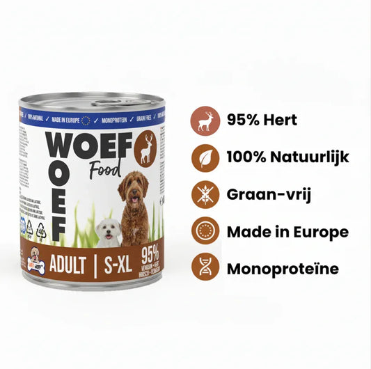 Nat Hondenvoer met Hert 95% – Monoproteïne & Graanvrij - Woefwoefsnacks
