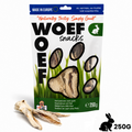 Konijnenoren met vacht 250 gram, maat L – verpakking natuurlijke hondensnack van Woef Woef