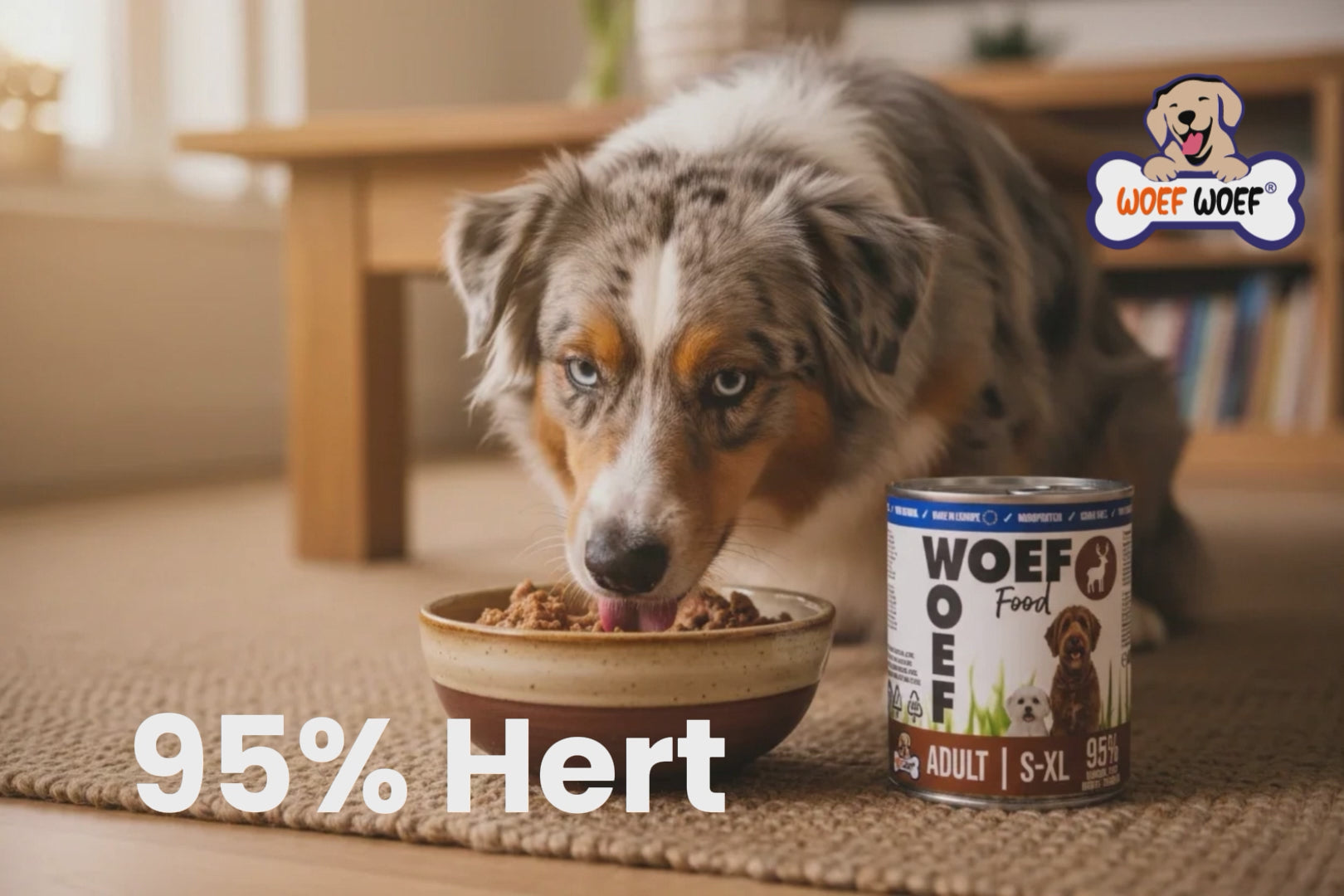 Natvoer voor Honden van 95% hert van het merk Woef Woef