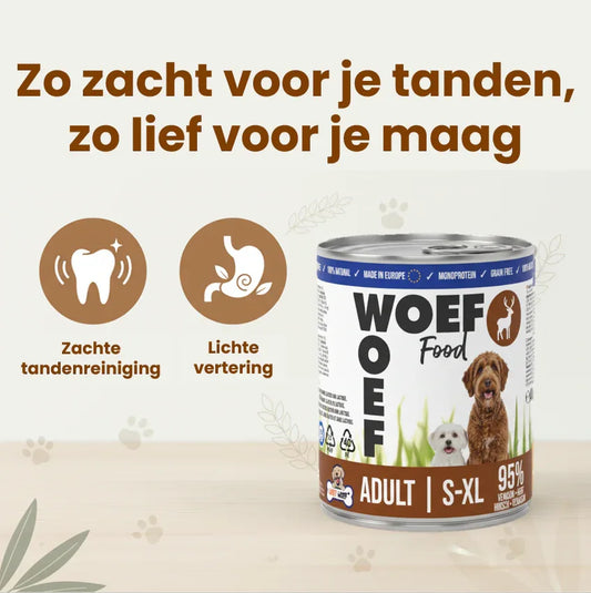 Nat Hondenvoer met Hert 95% – Monoproteïne & Graanvrij - Woefwoefsnacks